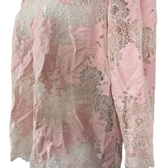 Linea by Louis Dell'Olio Pink Lace Sheer 3/4 Sleeve Womens Top Shirt sz 14 - Picture 9 of 16